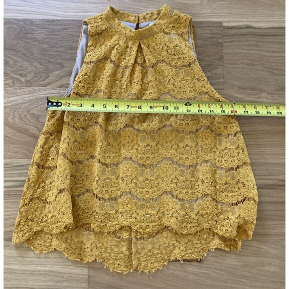 Love Fire Women's Lace Floral Sleeveless Blouse M Mustard Yellow Boho Feminine - Picture 10 of 11